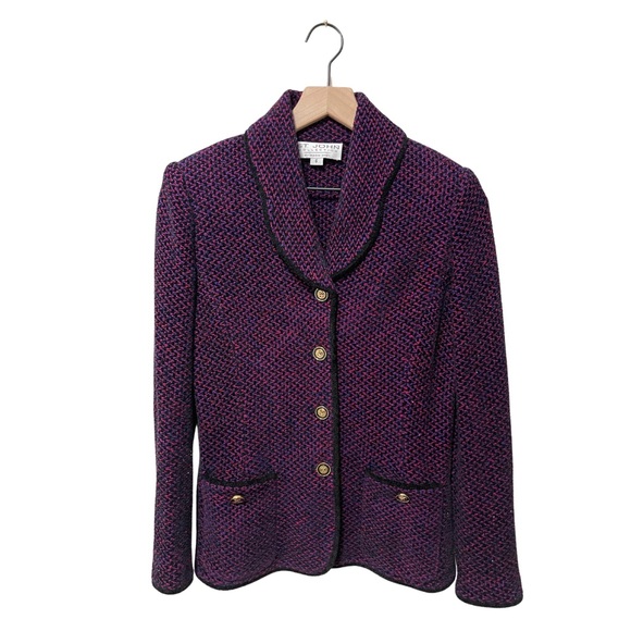 St. John Collection Jackets & Blazers - St. John Collection Purple Pink Black Gold Metallic Knit Blazer Sz 6